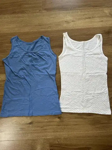 파랑 화이트 도트 탱크탑 2장 세트 M 여성용 이너 블루 화이트