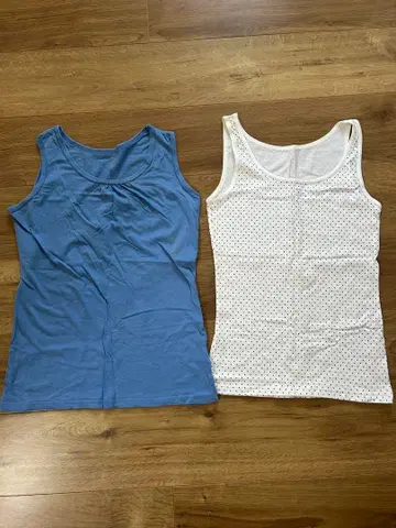 파랑 화이트 도트 탱크탑 2장 세트 M 여성용 이너 블루 화이트