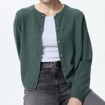 새상품 UNIQLO 유니클로 캐시미어 크루넥 숏 가디건 올리브