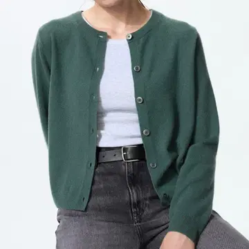 새상품 UNIQLO 유니클로 캐시미어 크루넥 숏 가디건 올리브