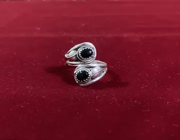 페더 반지 오닉스 프리 사이즈 sterling silver