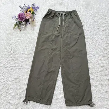 더블 클로젯 드로스트 조거 팬츠 허리밴딩 버튼 플라이 카키