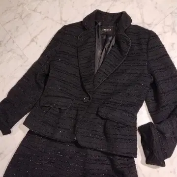 아티클 앙 코뉴 블랙 라메 믹스 트위드 스커트 수트 셋업