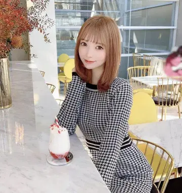 미셸 마카롱 하운드투스 패턴 긴팔 원피스