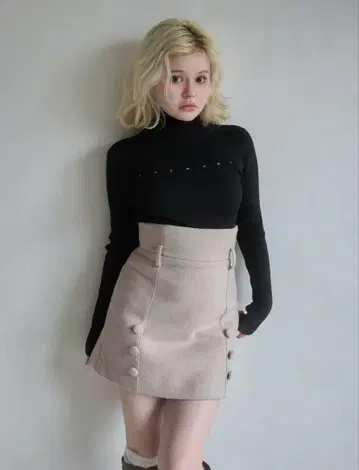 andmary Mary turtle knit tops Black