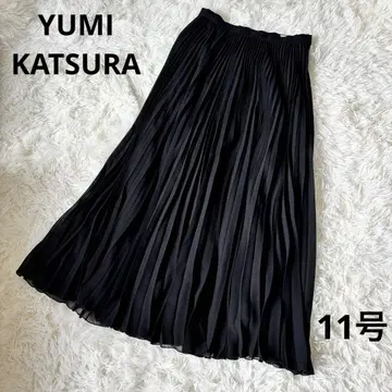 YUMI KATSURA 쉬폰 플리츠 롱 스커트 블랙 11호 일본제