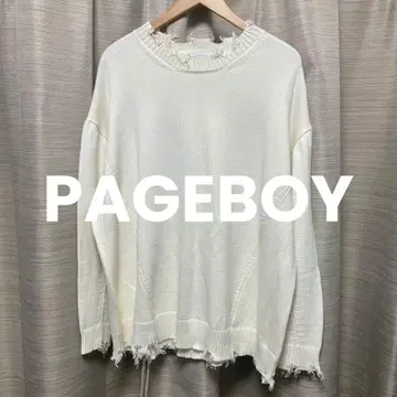 PAGEBOY 화이트 데미지 니트 스웨터 풀오버 슬로우 사이즈