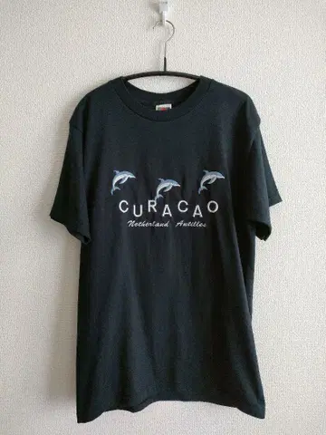 vintage 90s FRUIT OF THE LOOM 돌고래 자수 T셔츠