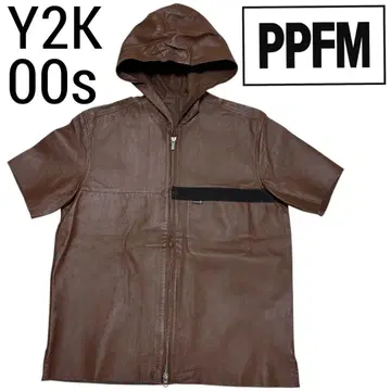 Y2K 아카이브 PPFM 가죽 후드티 블랙라인 반팔 자켓