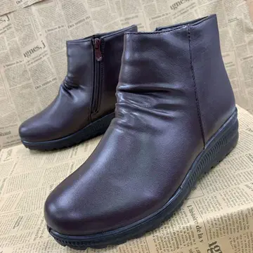 새상품 여성용 22.5cm 주름 가공 내측 지퍼 부츠 짙은 갈색 6466
