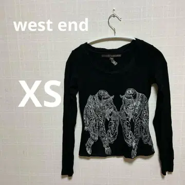 West end. 기사 프린트 롱 T XS 블랙 레이온 스트레치