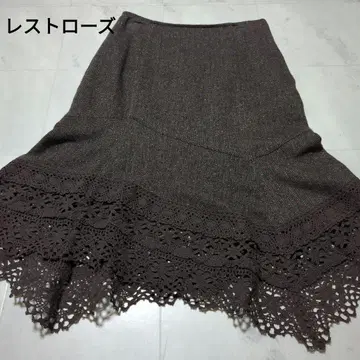 레스트로즈 브라운 플레어 머메이드 스커트 레이스 밑단