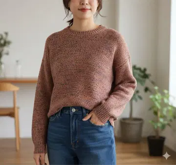 마우지 니트 스웨터 여성용 레드 도트 컬러풀 둥근넥 긴팔
