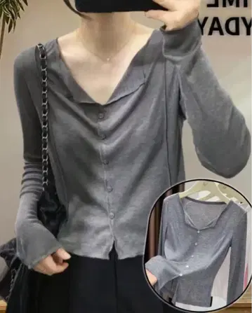 그레이 V넥 긴팔 가디건