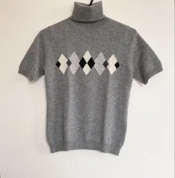UNIQLO 100% 캐시미어 스웨터 아가일 무늬 반팔 터틀넥