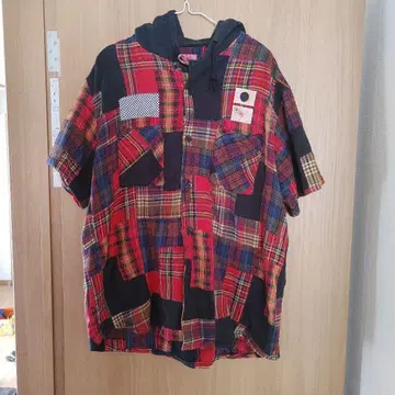 사이즈 XL rebirth 리버스 명작 후드 부착 패치워크 셔츠