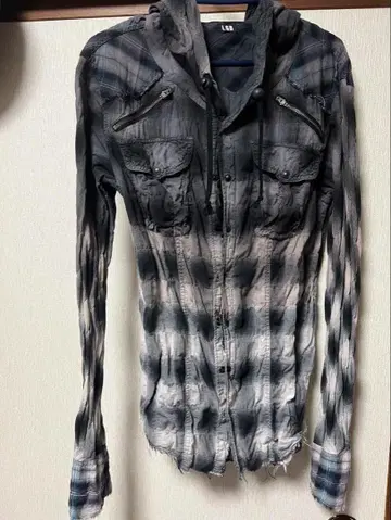 LGB 르그랑 블루 후드 부착 데미지 가공 셔츠