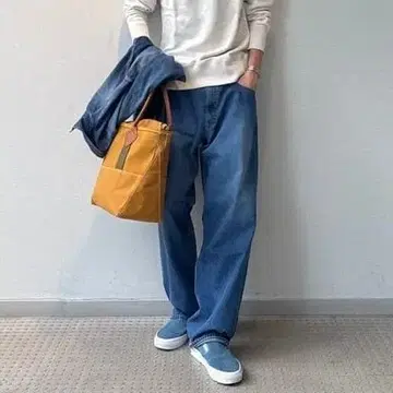 BEAMS PLUS 5 포켓 와이드 셀비지 데님
