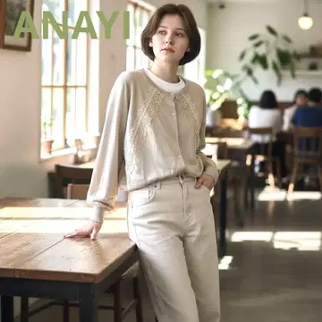 [ 현품 한정 ] ANAYI 아나이 쉬폰 가디건 베이지 레이스 장식 M