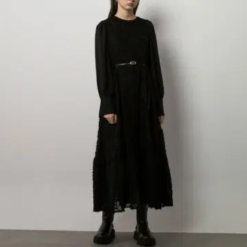 [ Limue ] 컷 자카드 원피스 블랙 검정 블라우스 플레어 긴팔