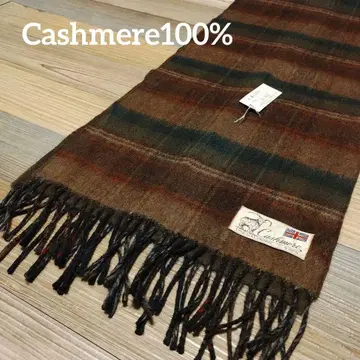 미사용 캐시미어 100% 체크 무늬 머플러 브라운 계열