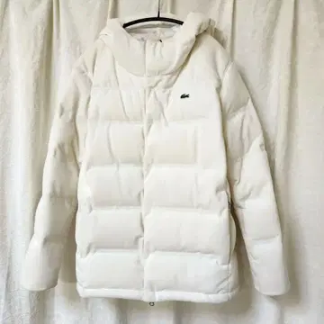 Lacoste 피케 후드 부착 다운 자켓 화이트