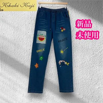 Khaki Koji 미사용 새상품 스마일 자수 데님 인디고