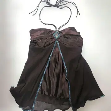 SILK 100% 다크 브라운 홀터넥 택 포함