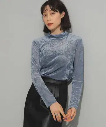Ray BEAMS 벨로아 튤 하이넥 상의