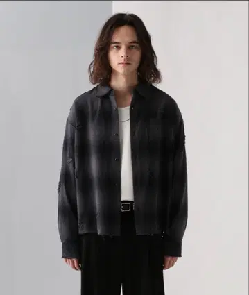 HARE 데미지 체크 플란넬 셔츠