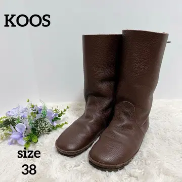 [ KOOS ] 주름 가죽 발렌타인 24.0 다크 브라운 미들 기장 부츠