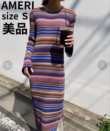 [새상품급] AMERI MULTI BORDER KNIT DRESS S