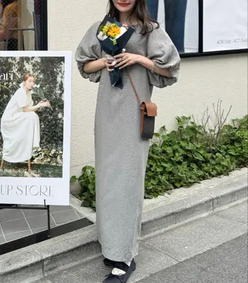 hinari 퍼프 슬리브 원피스 그레이