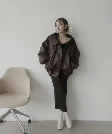 FICTION TOKYO 워시 가죽 블루종
