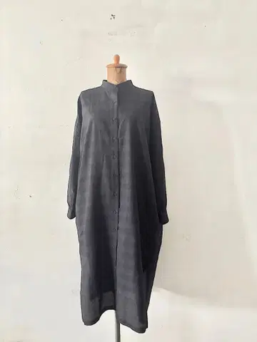 maison de soil 울 실크 밴드 카라 롱 셔츠 원피스