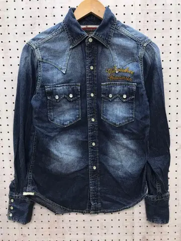 헤이세이 00's Y2K 구제 의류 데미지 가공 자수 웨스턴 데님 셔츠