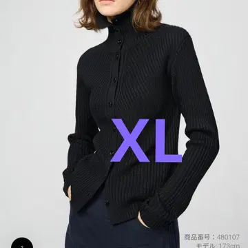 유니클로 메리노 블렌드 하이넥 가디건 블랙 검정 UNIQLO XL