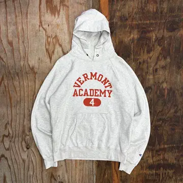 Champion 풀오버 후드티 그레이 염색 캡슐 오렌지