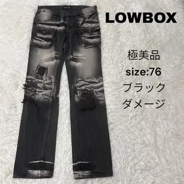 LOWBOX 데님 블랙 데미지 부시 팬츠 스트라이프