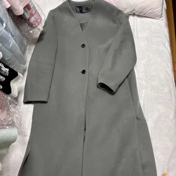 CITY 울 100% 그레이 롱 코트 사이즈 2