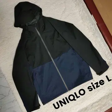 UNIQLO L 사이즈 블록 테크 후드티 카파 블랙 x 네이비