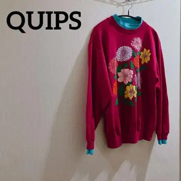 QUIPS 꽃무늬 트레이닝복 긴팔 짙은 핑크 짙은 스카이블루