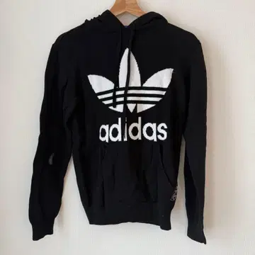 adidas 후드 부착 니트 후드티 블랙