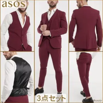 asos 버건디 3종 수트 세트