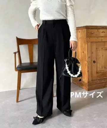 프로즈 베일 하이웨스트 센터 프레스 턱 팬츠 PM 블랙