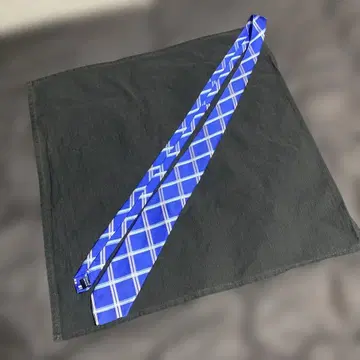 파란색 체크 무늬 실크 넥타이