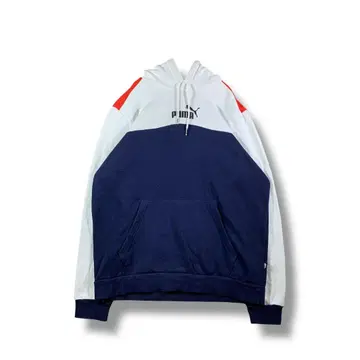 [ 883 ] PUMA 트리코 컬러 후드티 사이즈 M 화이트 네이비