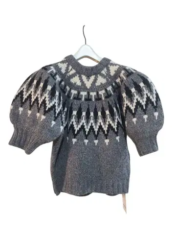 미사용 새상품 택 포함 MACHATT 노르딕 무늬 니트 반팔 그레이