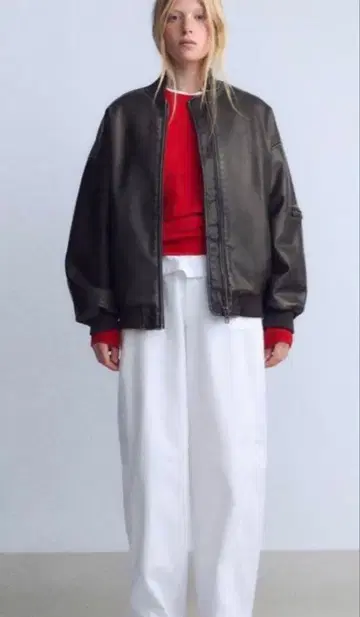 ZARA 인조 가죽 봄버 자켓 S