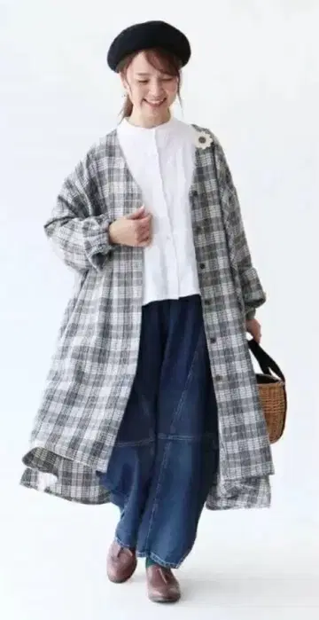산포 체크 아우터